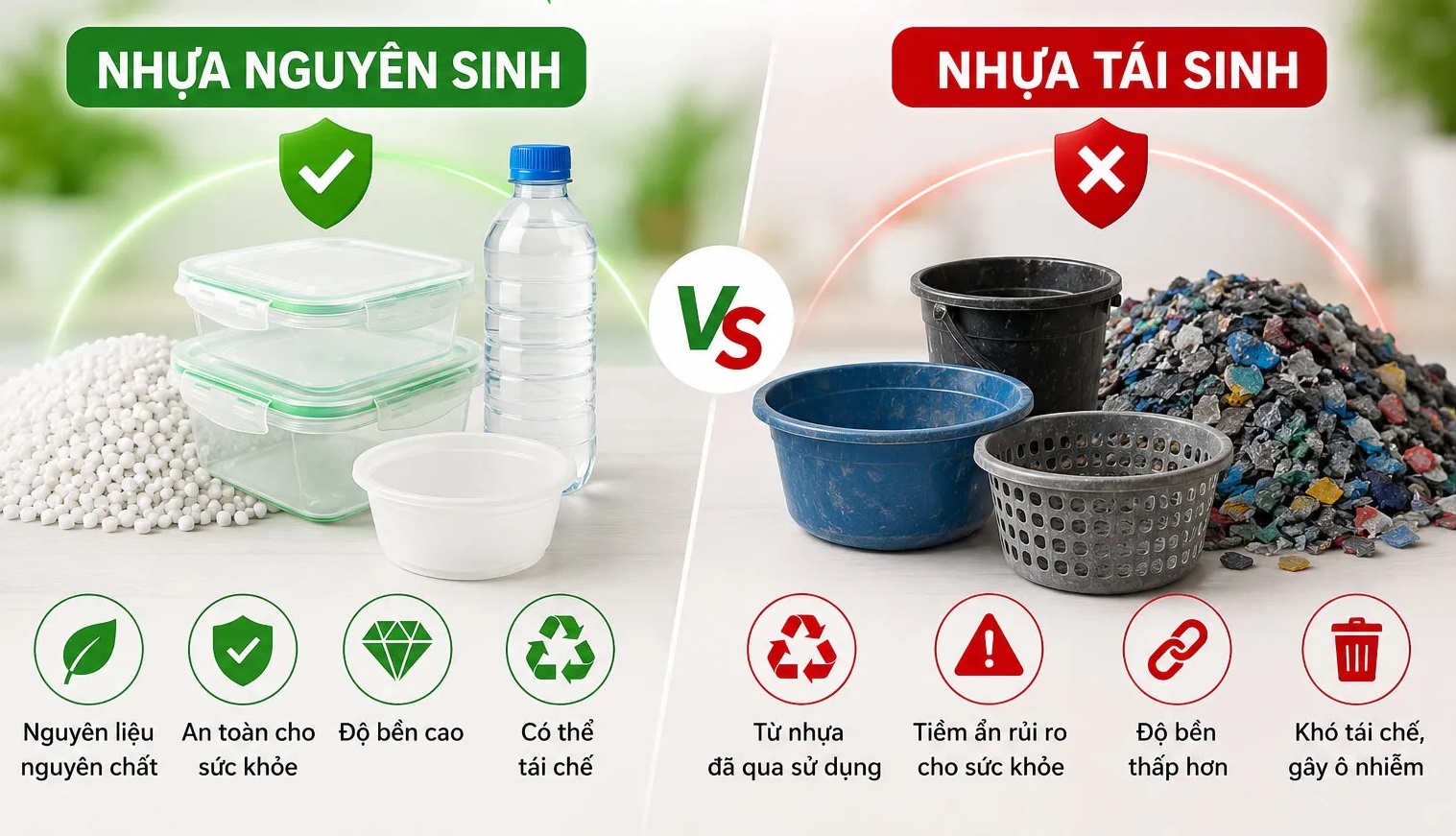 Nhựa nguyên sinh và Nhựa tái chế ứng dụng trong cuộc sống